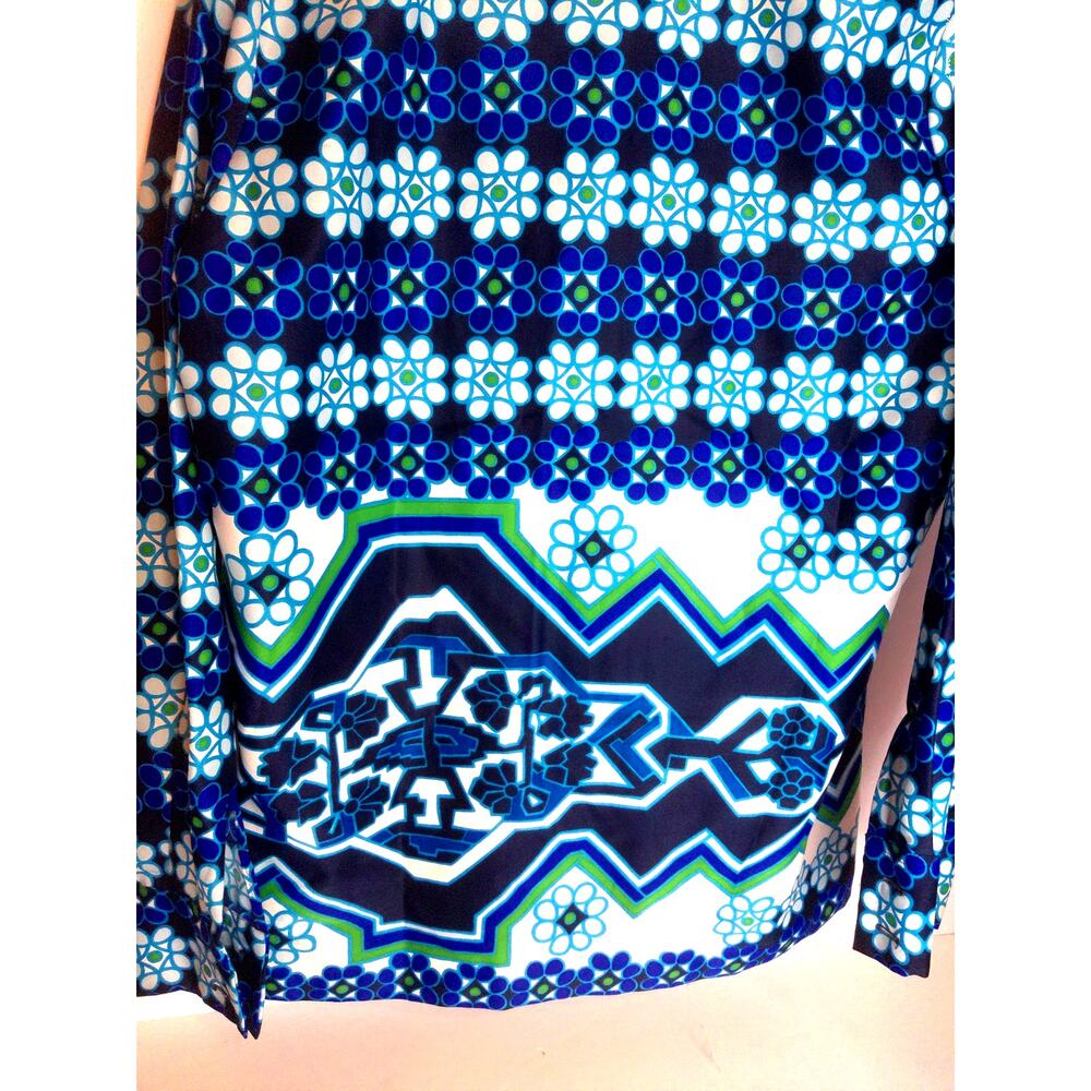 Vtg 70s Lanvin Paris Psychedelic Op Art Mod Graphic Dagger Collar Blouse 18 READ - Picture 10 of 11